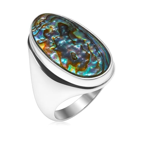Bague fine en argent 925 et coquille d'ormeau naturelle taille 56.5