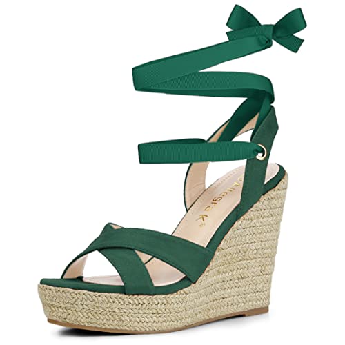 Espadrilles compensées à lacets Allegra K vert émeraude en pointure 38.5 EU pour femme