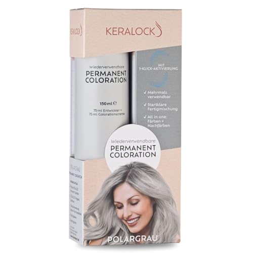 Keralock Permanente Haarfarbe, 150 ml, keine Vormischung erforderlich, wiederverwendbar für bis zu 4 Monate, All-in-One-Färbung mit Conditioner und Pinsel (Polargrau, 150 ml)