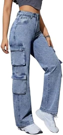 Women's Y2K High Waist Multi-Pocket Straight Leg Cargo Jeans - Casual Denim Pants
