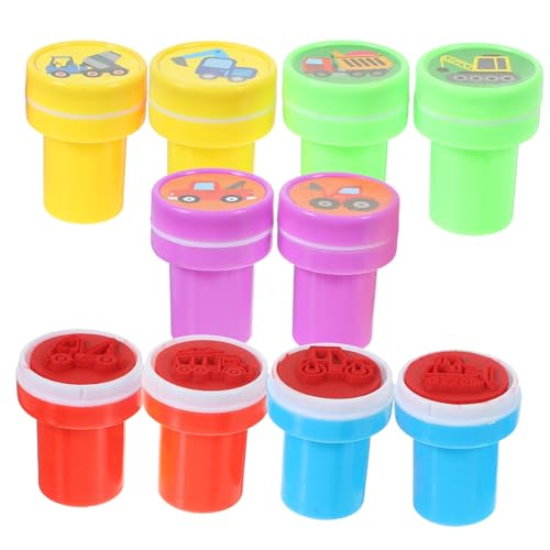 SUPVOX Lot de 10 Tampons en Plastique Motifs de Véhicules de Chantier pour Garçon et Filles, Légers et Faciles à Transporter, pour Décoration Anniversaire...
