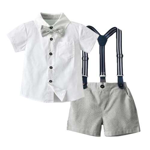 Image of Volunboy Baby Boy Formal Short Set Toddler Summer Gentleman Outfit Kid Short Sleeve Bowtie Shirt Suspender Shorts Suit