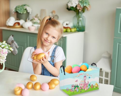Image of Rectangular Easter Dinosaur Basket,Dinosaur Basket.Cute Baskets for Room Decor, Kids Baskets with Handles.Books Bins,Gifts Box. (Cute dinosaur)
