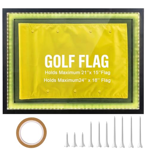 25 x 19Inch Golf Flag Display Case for Maximum 24 x 18Inch Golf Flag Premium Solid Wood Display Case with Lights Banner Frame Acrylic Boxes with Canvas Mat Perfect for Sports Collector Memorabilia