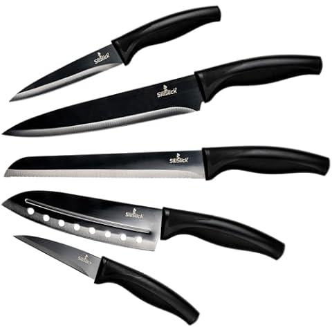 Titanium Coated Rainbow Knife Set - Sharp Stainless Steel Knives Set with Kitchen Utility Knife, Santoku, Bread, Chef, & Paring Knives with Covers - Iridescent Kitchen Accessories Cover