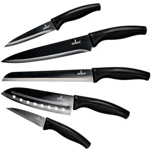 SiliSlick Black Handle | Black Blade Kitchen Knife Set, 5 pc