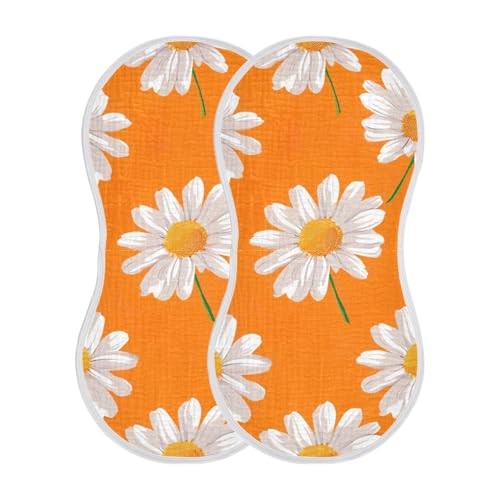 Baby Burp Cloths, Soft Absorbent Burping Cloths for Babies, Cotton Milk Spit Up Rags, Large Size for Newborns, Baby Boys and Girls (White Daisies Orange)2