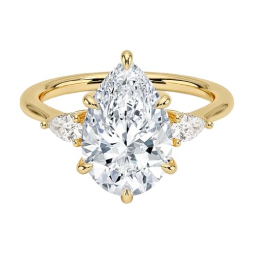 4 Carat Pear Cut Lab Grown Diamond Ring VVS2 10K 14K 18K Solid Yellow Gold Lab Grown Diamond Engagement Ring Petite Opera 3Stone Wedding Bridal Ring Valentine Gift for Women(IGI Certified) by VIRISHTAA LAB GROWN - Used condition - US$1489.45