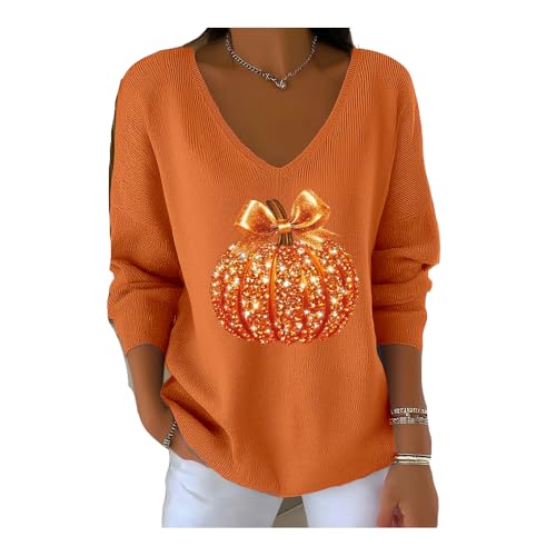 Women's Sequin Pumpkin Print Casual Striped Fabric Long Sleeve Halloween T-Shirt