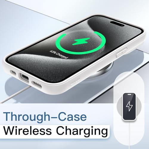 JETech Case for iPhone 15 Pro 6.1-Inch, Shockproof Phone Bumper Cover, Solid Color Matte TPU Frame, Anti-Scratch Clear Back (White Titanium)