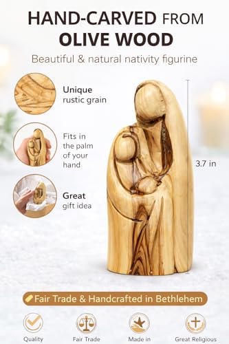 Estatua bendición Sagrada Familia de madera de olivo 3.7 pulg miniatura 5