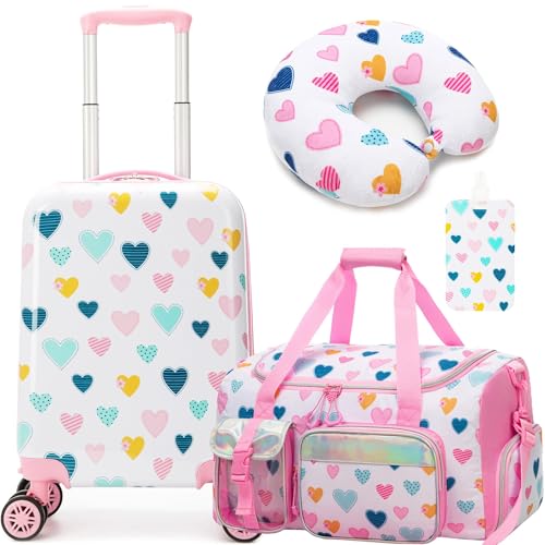 Homskiii Kids Luggage Set 3 piece Kids Suitcase with Spinner Wheels 16" Childrens Luggage for Girls With Wheels Hard Shell Luggage Sets Airline Approved