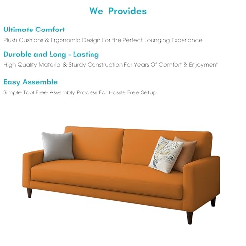 Image of Kathleen 3 Seater Sofa Set for Living Room - Foldable Convertible Couch Furniture for Home, Office or Guest Use, Modern Designer Stylish Comfortable (Orange)