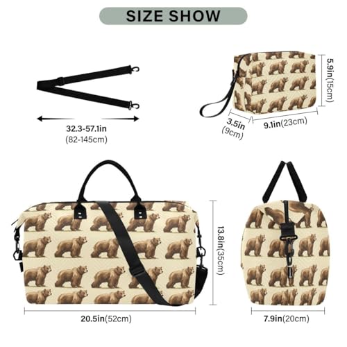 Brown Bear Animal Travel Duffle Bag Gym Bag Weekender Bags with Toiletry Bag Travel Trip Tote Bag3