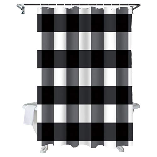 Crystal Emotion Black Buffalo Check Plaid Waterproof Bathroom Fabric Shower Curtain Bath Curtain Extra Long 72X72Inch #TOP1