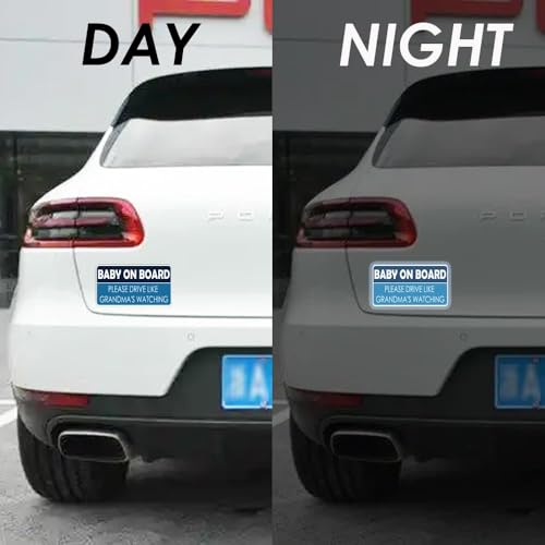 Image of 1step2dream Funny Baby on Board Bumper Sticker 2Pcs, Car Decals | Please Drive Like Grandma's Watching Sign and Reflective See-Through When Driving in The Dark | 7 x 5 Inches