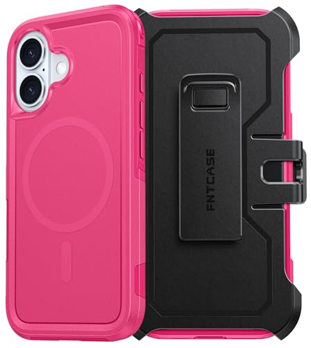 FNTCASE for iPhone 16 Magnetic Case: Dual Layer Cover with Belt-Clip