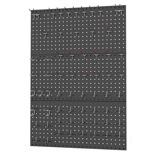 WALMANN 96 PCS Pegboard Kit with Hooks, 36×24 in Tools Storage Pegboard | Metal Peg Board for Garage, Workbench, Tool Organizer Board with Hooks, Black