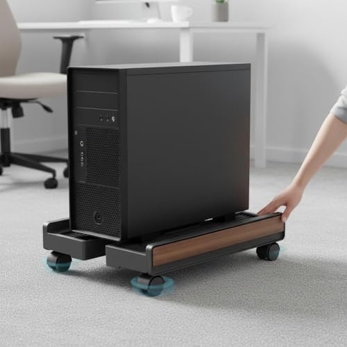 Soporte móvil para CPU bajo el escritorio, rack elevable ajustable con ruedas freno para hogar y oficina miniatura 3