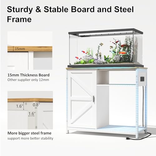 TRYKERPET 40-50 Gallon Aquarium Stand, Metal Frame Fish Tank Stand with Power Outlets and Wooden Cabinet Storage, Breeder Tank Turtle Reptile Terrariums Stand Rack for Home Office, 440LBS Capacity