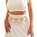 Metal Beaded Link Chain Belly Belt,Gold Multi-layered Tassel Waist Chain Belt,Outfit Dress Jean Pants Heart Pendant Waist Belt for Women (Gold)
