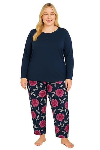 Image of UC Ex Evans Plus Size Clothing for Women, Ladies Pyjamas Pjs Set Nightwear Blue