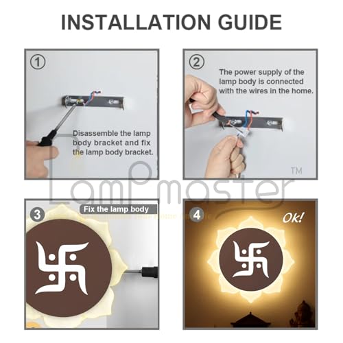 Image of Metal, Acrylic Flower - Shaped Swastik Wall Light, Dual L.E.D. Light (White & Warm White),Decorative Light for Home Decor,Ideal for Pooja Room, Bedroom, Living Room, Temple, Home & Office