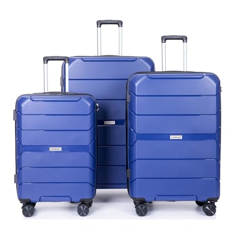Navy Lightweight Hardshell Suitcase Set - 3-Piece PP Luggage with Wheels and Lock for Secure Travel