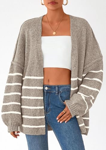 Image of PRETTYGARDEN Womens Oversized Cardigan Sweaters 2026 Fall Long Lantern Sleeve Knit Open Front Lightweight Sweater