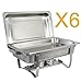SUPER DEAL 8 Qt Stainless Steel 6 Pack Full Size Chafer Dish w/Water Pan, Food Pan, Fuel Holder and Lid For Buffet/Weddings/Parties/Banquets/Catering Events (6)