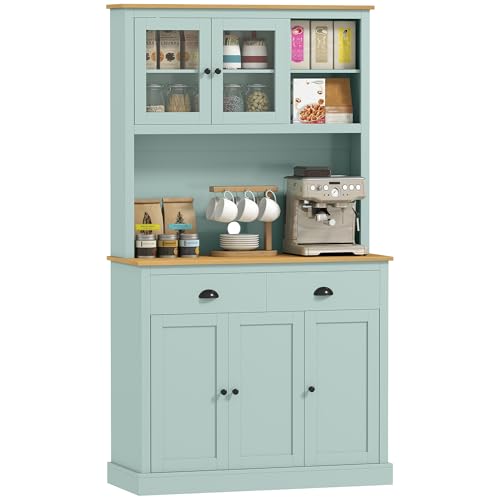 HOMCOM Kitchen Pantry Storage Cabinet with Microwave Stand, 71' Modern Kitchen Hutch with Open...