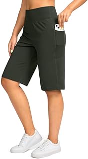 Bermuda Shorts for Women with Pockets 12" Knee Length Women's High Waisted Stretch Long Shorts Walking Casual