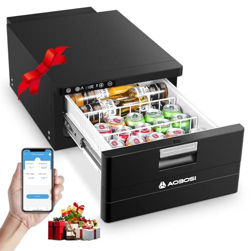 AAOBOSI 31L Schublade Kompressor Kühlbox, Wohnmobil Kühlschrank mit APP-Steuerung, 12/24V, Kompressor Kühlschrank, bis -20℃ Kühlschublade für Auto, LKW, Boot, Reisemobil, Camping und Steckdose
