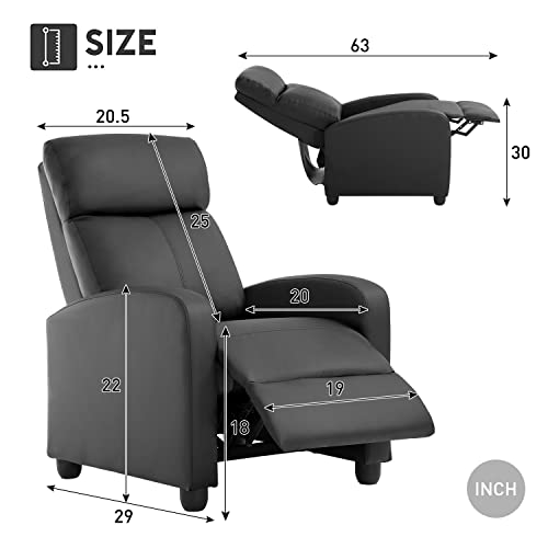Vnewone Recliner Chair For Living Room Lounge Chaise Wingback Single Sofa Modern Home Theater Seating, Adjustable Height, Faux Leather, Black #TOP2