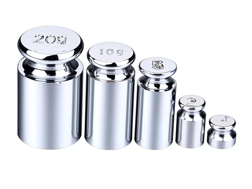 I-MART 5PCs Calibration Weights Set 1g 2g 5g 10g 20g Premium Steel Chrome Small Weights for Digital Scale Balance Jewelry Kitchen Craft Precision Scale Calibration Weight Set
