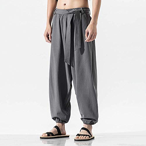 Tai Chi Pants Men's Martial Arts Pants Linen Kung Fu Pants Lantern Pants Jogging Pants,Gray-4XL (Grey 5XL)