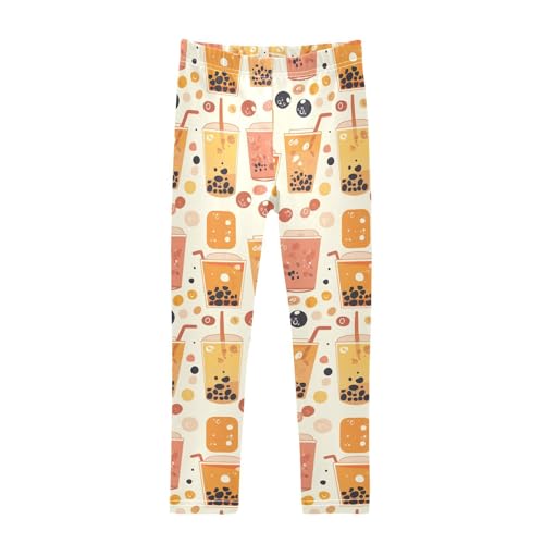 Bubble Tea Pattern Kids Girl's Cotton Pants Soft High Waisted Pants Gym