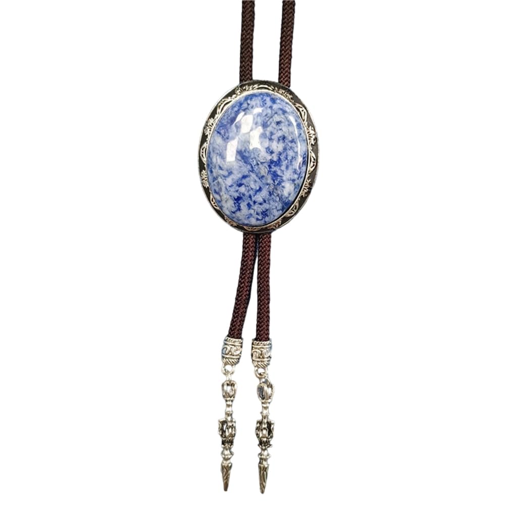 Halsketten. Western Cow Rodeos Necktie Adjustable Cord with Oval Stone Pendant, Blue 20, One Size