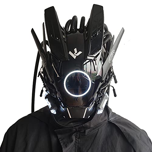 KYEDAY Punk Mask Cosplay for Men, Round Light with Braids Mask Cosplay Halloween Fit Party Music Festival Accessories