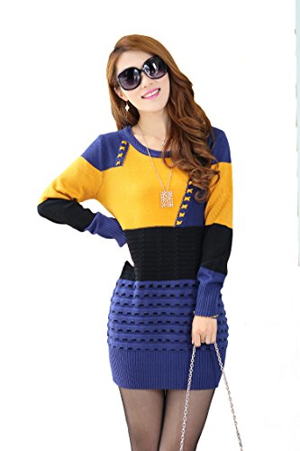 V28® Womens Cowl Neck Colorblocks Knit Long Sleeves Sweater Dress