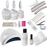 SUN GARDEN NAILS NAIL DESIGN SET GEL TECHNIK STARTERSET INKL.LICHTHÄRTUNGSGERÄT MIT FIBERGLASGEL 1-PHASENGEL UND NAILART ZUBEHÖR EINSTEIGERSET - UV GEL KIT