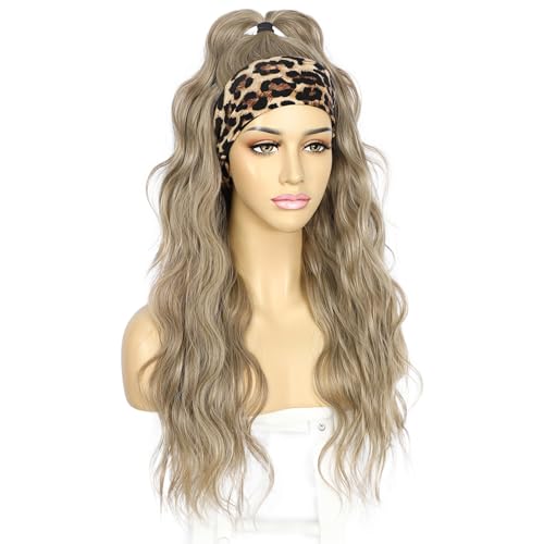 Sapphirewigs Headband Wig Brown Wavy Synthetic Wigs for Women Mix Light Brown Glueless Daily Wear Cosplay Headband Hair 150% Density 26 inch - Image 4