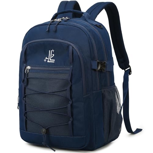 Lanola Basic Multi-Pocket Multipurpose Casual Backpack Water Resistant Bag for Business Travel Hiking Daypack - Dark Blue