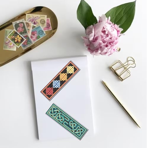 Image of FREEBLOSS 6 Set Cross Stitch Bookmark Kit Cross Stitch Kit Celtic Knots Stamped Embroidery Bookmark with Instruction Cross Stitch Kits for Adults DIY Bookmark Kit 8.66''x3.15''