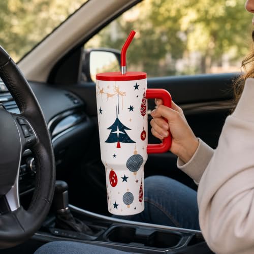 Image of Stainless Steel 1200 ml Vacuum Tumbler with Lid & Straw - Double‑Wall Insulated Cup for Travel, Gym & Office - Keeps Beverages Hot or Cold - 1.2 L Capacity (Cristmas Red)