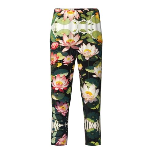 Pajama Pants Pajama Bottoms with Elastic Waistband Sleepwear Lounge Pants, Colorful Lotus Flowers