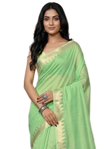 Image of Satrani Women's Cotton Silk Weaving Border Saree with Unstitched Blouse Piece