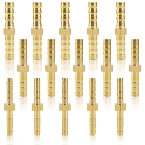 Schlauchverbinder Schlauch Verbindungsstück Messing 15 Stück Universal Schlauchverbinder Schlauchverbindung für Luftleitung Wasserleitung Kraftstoffleitung Olleitung (4mm/5mm/6mm)