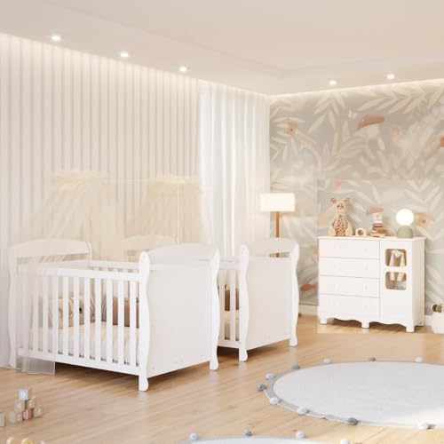 Quarto Bebê Gêmeos 2 Berços Americano Marquesa Cômoda 1 Porta Uli...