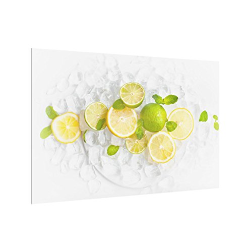 Bilderwelten Panel antisalpicaduras de Cristal - Citrus Fruits On Ice - Horizontal 2:3, Panel antisalpicaduras Panel de Vidrio para Cocina Protector contra Salpicaduras, Tamaño: 40cm x 60cm